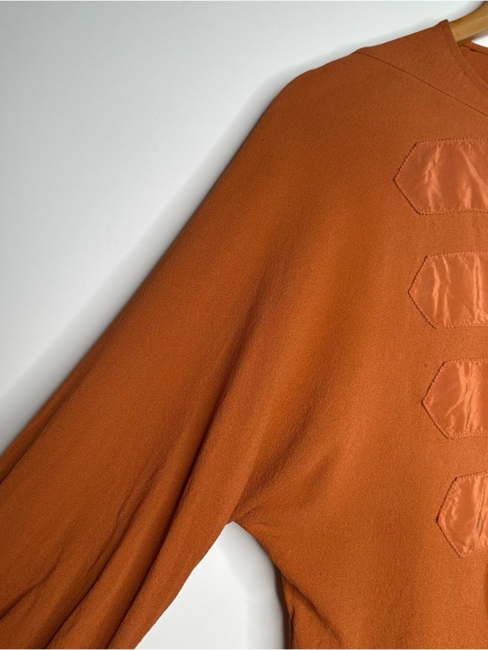 3.1 Phillip Lim Burnt Orange 100% Silk Ruffle Front Blouse Size 4 - Picture 6 of 8